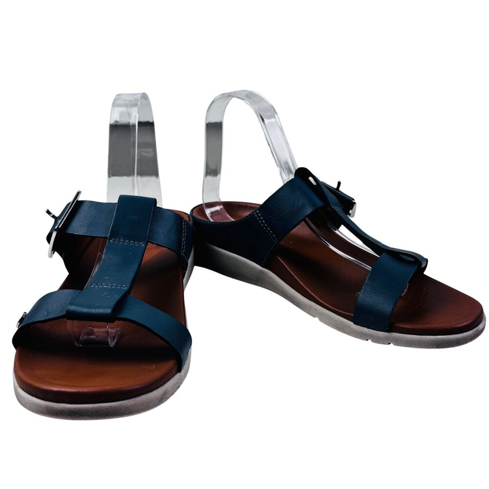 Strive Santorini Comfy Supportive Blue Leather Buckle Sandals Women's Size 8